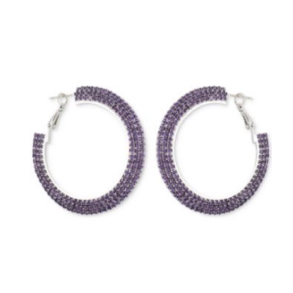 Guess Bling Large Concave Hoop Purple Stone - Picture 3 of 4
